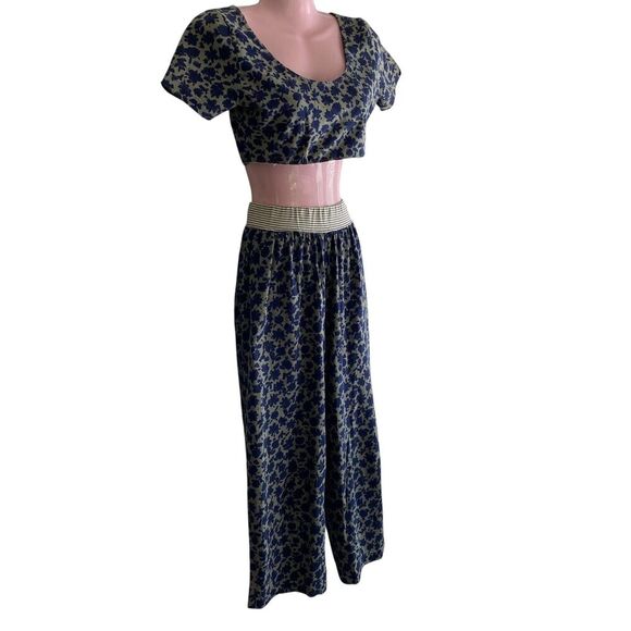 Esprit Crop Top Pants Set Womens Large Medium Floral Made In USA 2 Piece Out - Picture 2 of 6